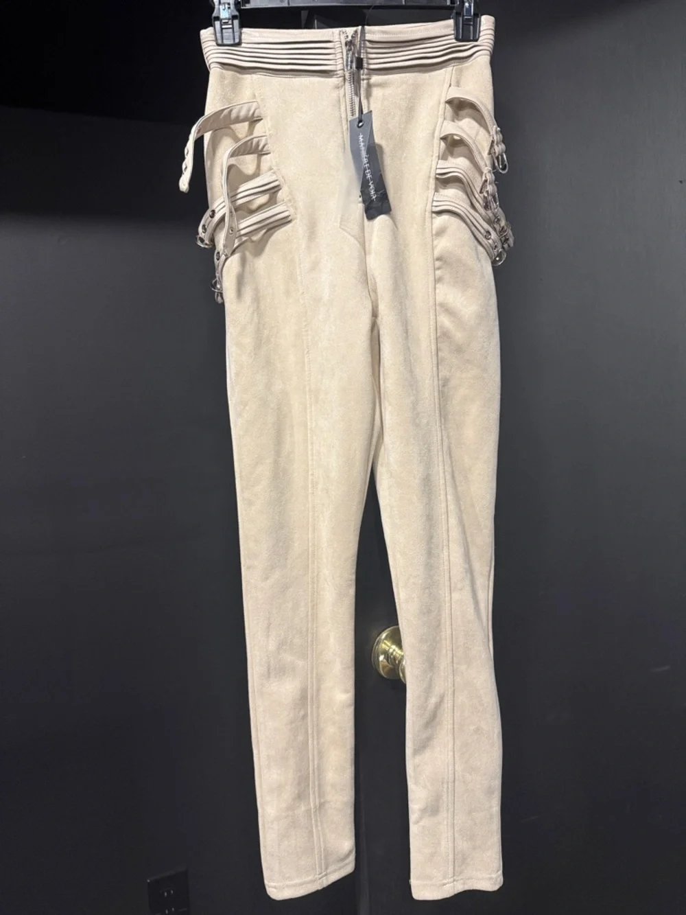 Maniere De Voir Beige Suede-Texture Tailored Trousers - Picture 1 of 6